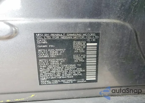 2016 Nissan Rogue S z USA, uszkodzony, nr VIN KNMAT2MT7GP647623